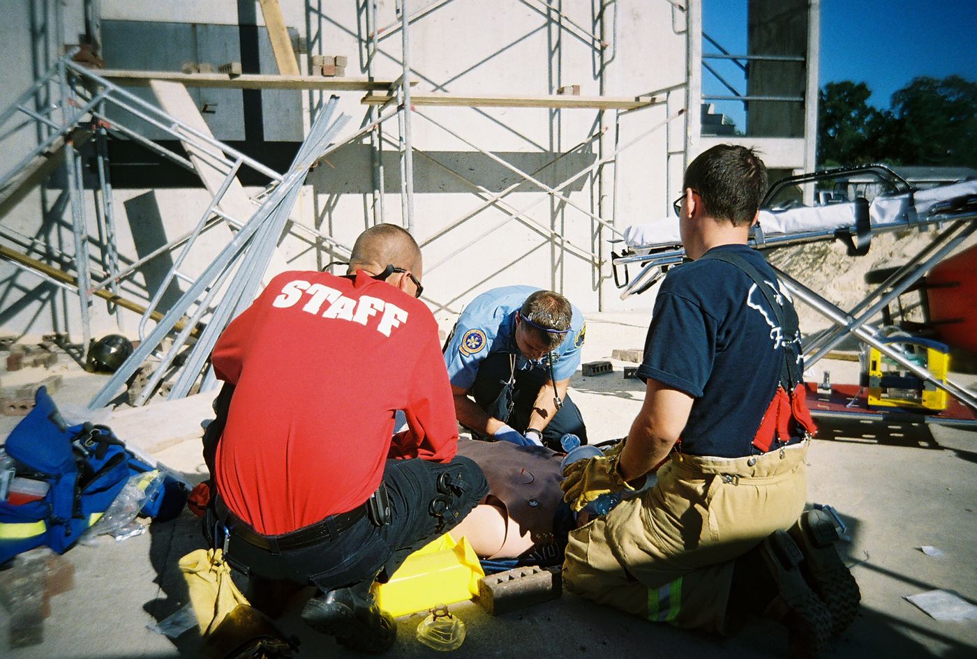 A team and a staff member working a construction scenario in Sumter, 2006