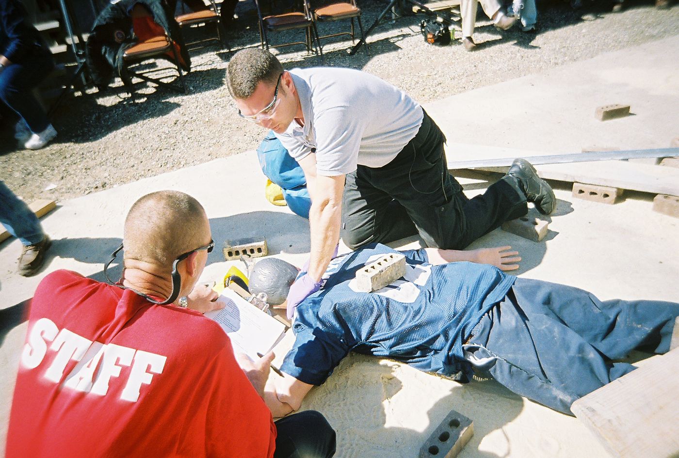 A team and a staff member at a scenario on concrete in Sumter, 2006