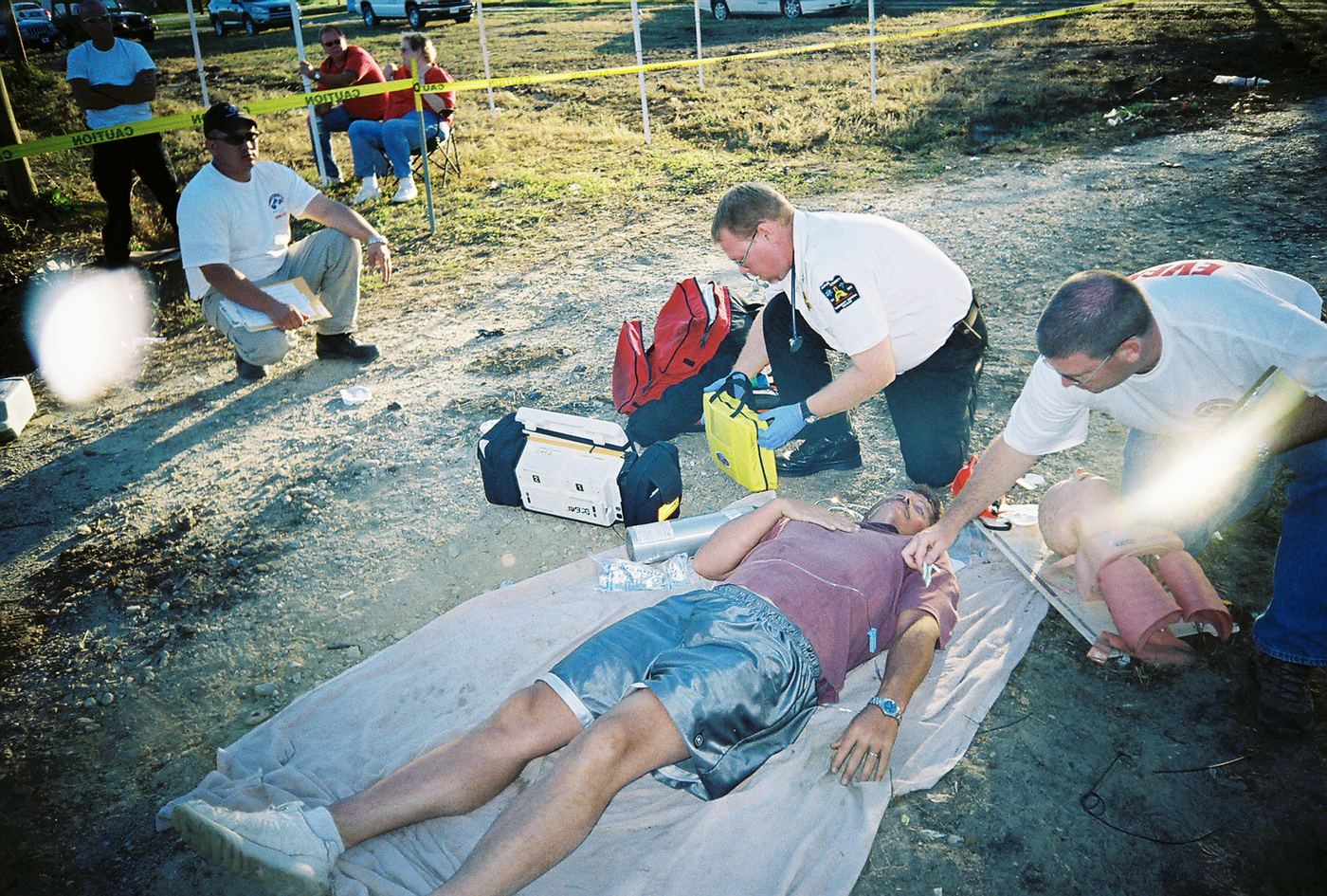 A team working a scenario behind caution tape in Dunn, 2007