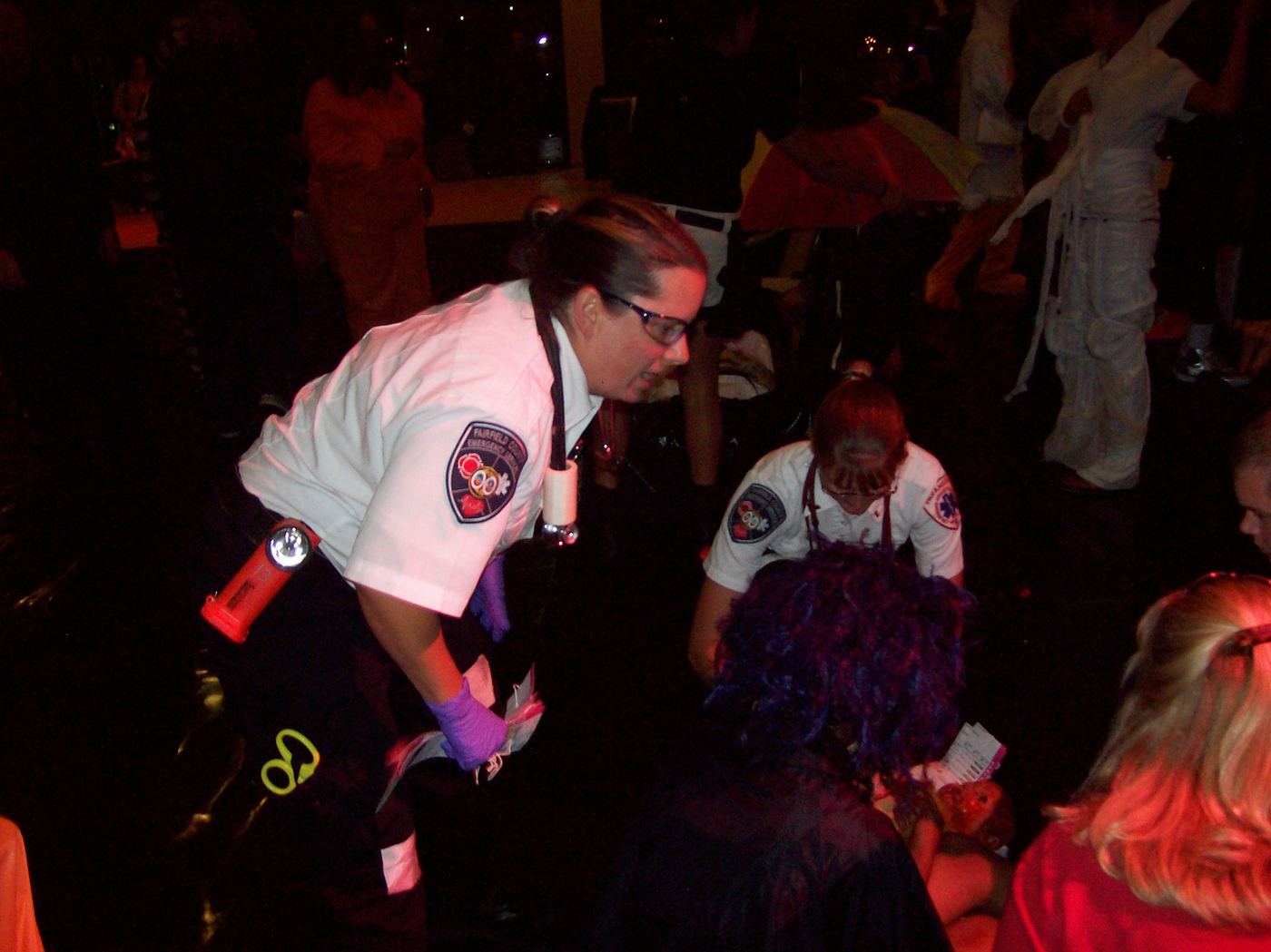Medics working patients during a crowded night scenario in Florence, 2010